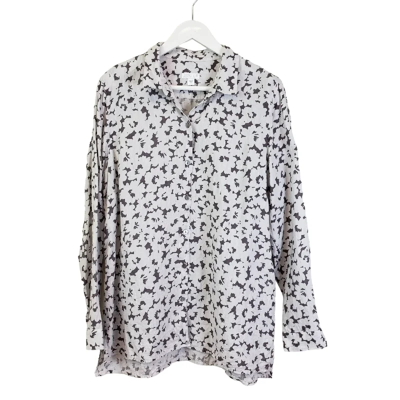 J. Jill Love Linen Floral Essential Button Down Shirt Size Medium-- Hooded Caped Shawl Collar