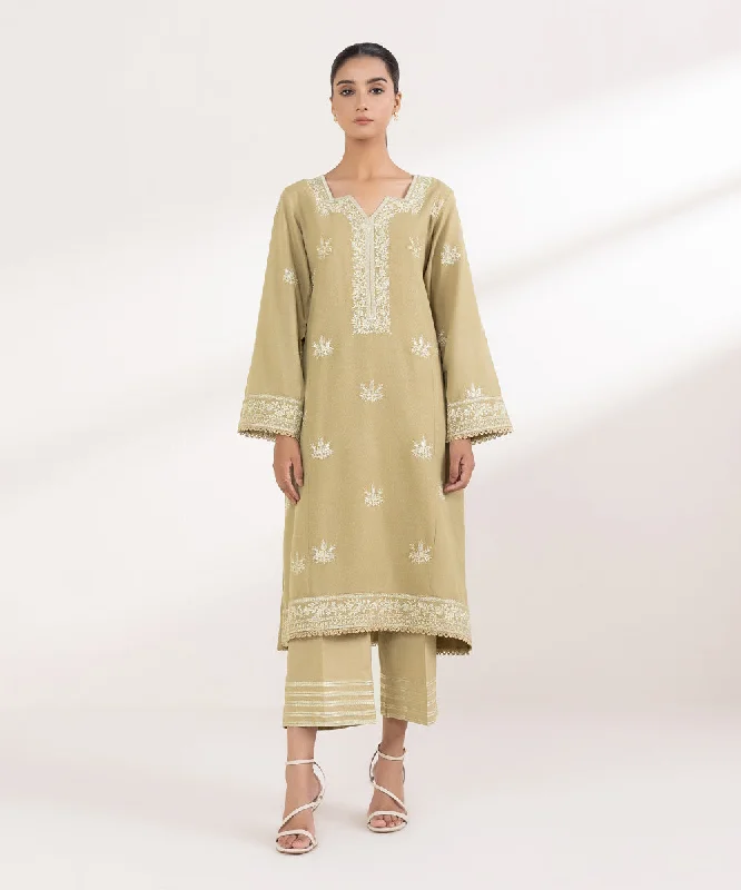 Embroidered Karandi Shirt-- Zippered Buttoned Snapped