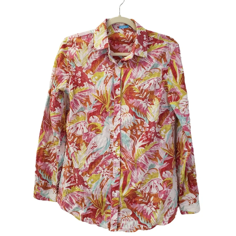J. McLaughlin Tropical Print Button Down Shirt Size Small-- Beaded Sequined Faux Fur