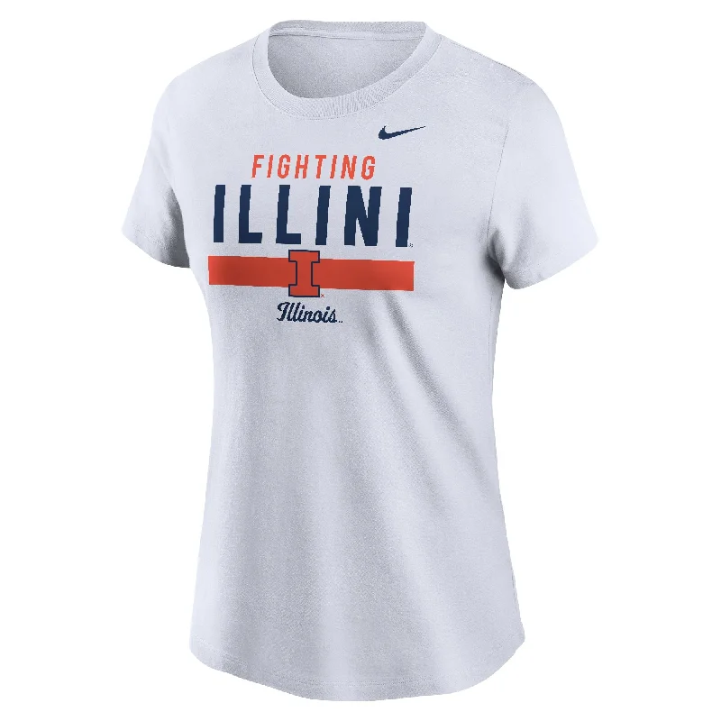 Illinois Fighting Illini Women's White Nike T-Shirt-- Welt Pockets Slit Pockets Flap Pockets