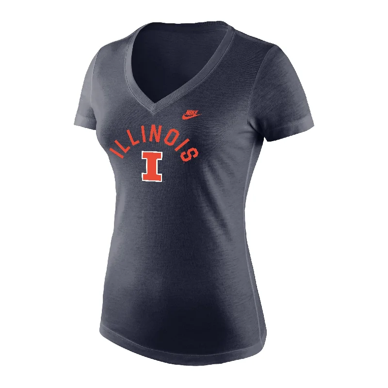 Illinois Women's Nike Navy V-Neck T-Shirt-- Knit Fabric Woven Fabric Fleece Fabric