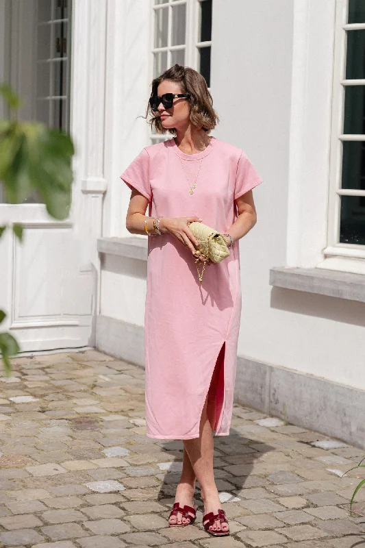 Daphne t-shirt dress pink-- Collared Crew Neck Turtle Neck