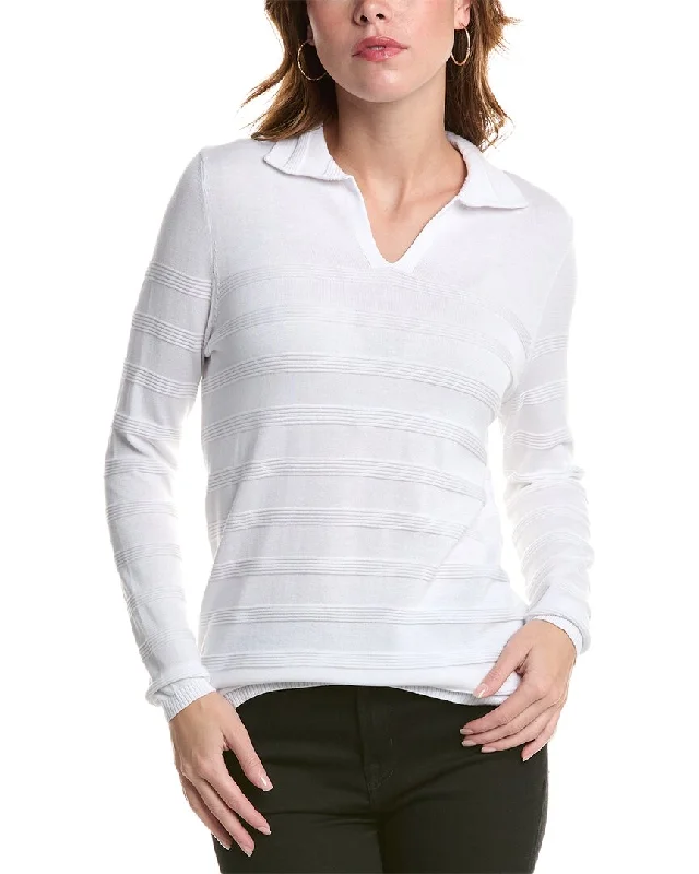 Edinburgh Knitwear Stitch Stripe Polo Shirt-- Collared T-Shirt Boat Neck A-Line