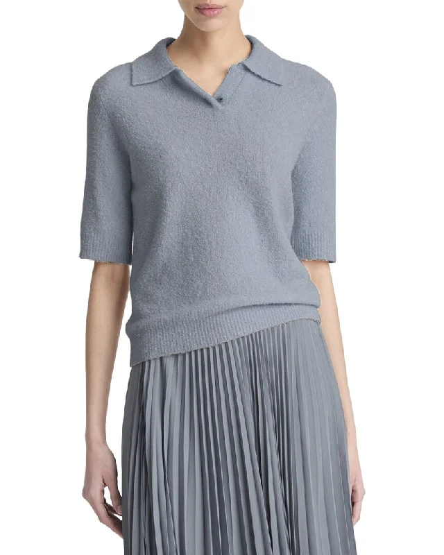Vince Soft Boucle Silk & Cashmere-Blend Polo Shirt-- Nylon Fabric Polyester Fabric Spandex Fabric