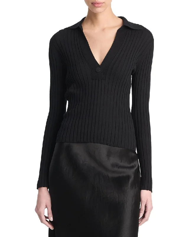 Vince Snap Wool & Silk-Blend Polo Shirt-- Zippered Buttoned Snapped