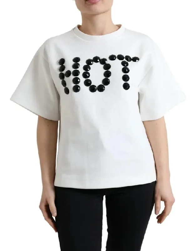 Dolce & Gabbana  Cotton Stretch  HOT Crystal Women's T-shirt (Pre-Owned)-- Zippered Front Buttoned Front Snap Front