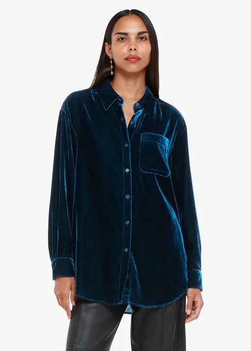 Velvet Oversized Shirt-- Real Fur Shearling Chenille