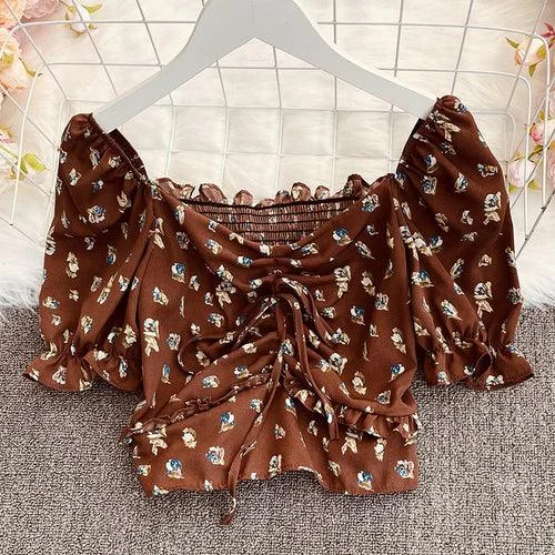 Summer Style Korean Chiffon Shirt Wooden Ear Lace Short-sleeved Top-- Denim Fabric Leather Fabric Suede Fabric