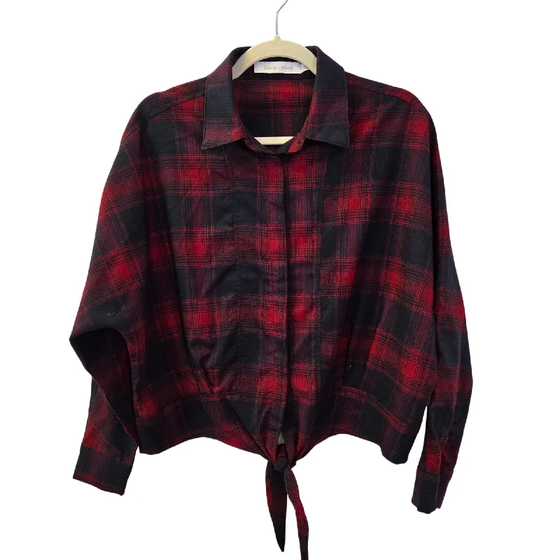 Bishop + Young Mercer Tie Front Plaid Dolman Crop Button Down Shirt Size Small-- Sequined Glittery Shiny