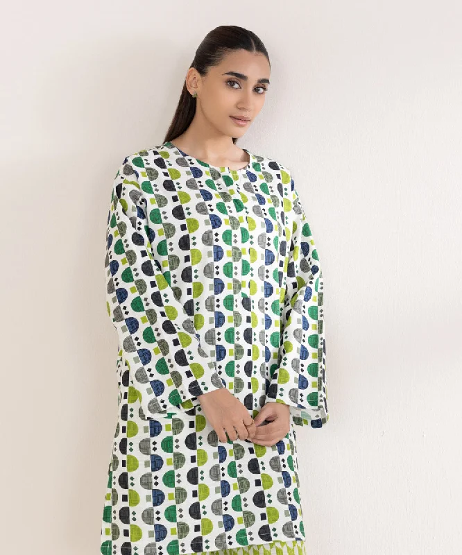 Printed Light Khaddar Shirt-- Fitted T-Shirt Seamless Stretchy