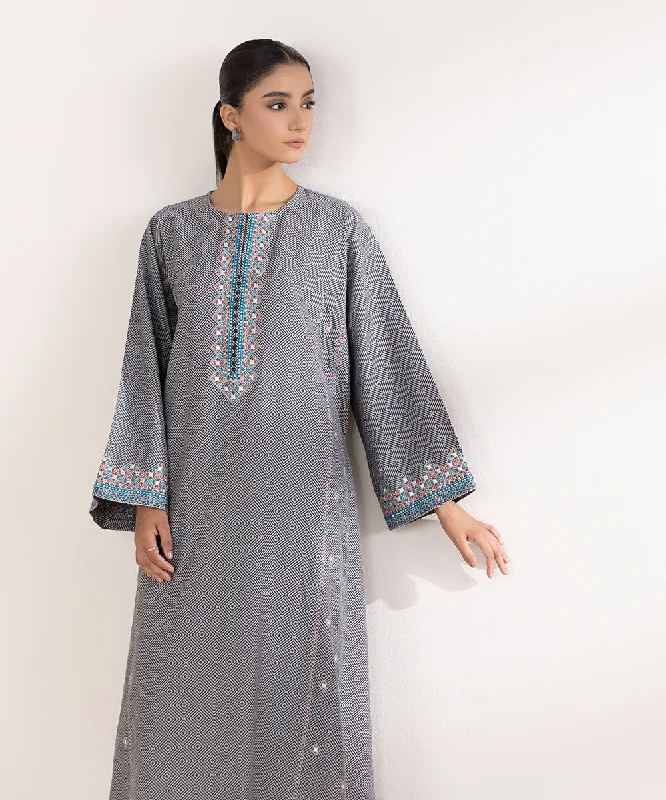 Embroidered Jacquard Flared Shirt-- Beaded Sequined Faux Fur