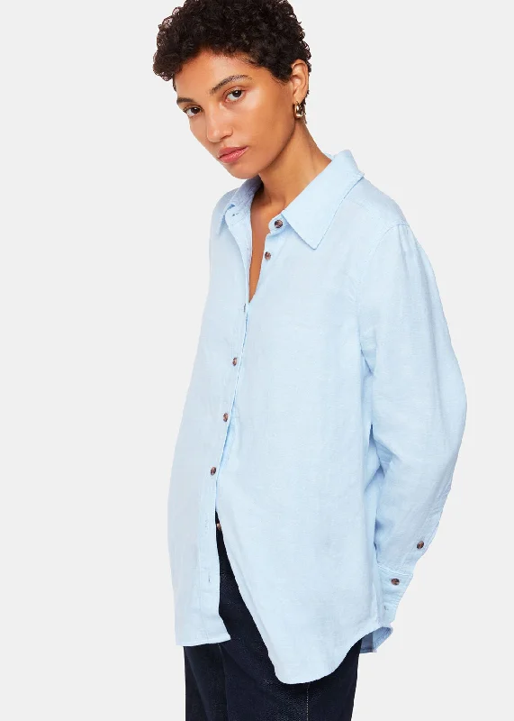 Linen Relaxed Fit Shirt-- Ribbed Striped Patterned