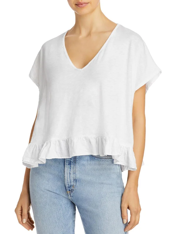 Womens Slub Ruffle T-Shirt-- Casual Formal Business