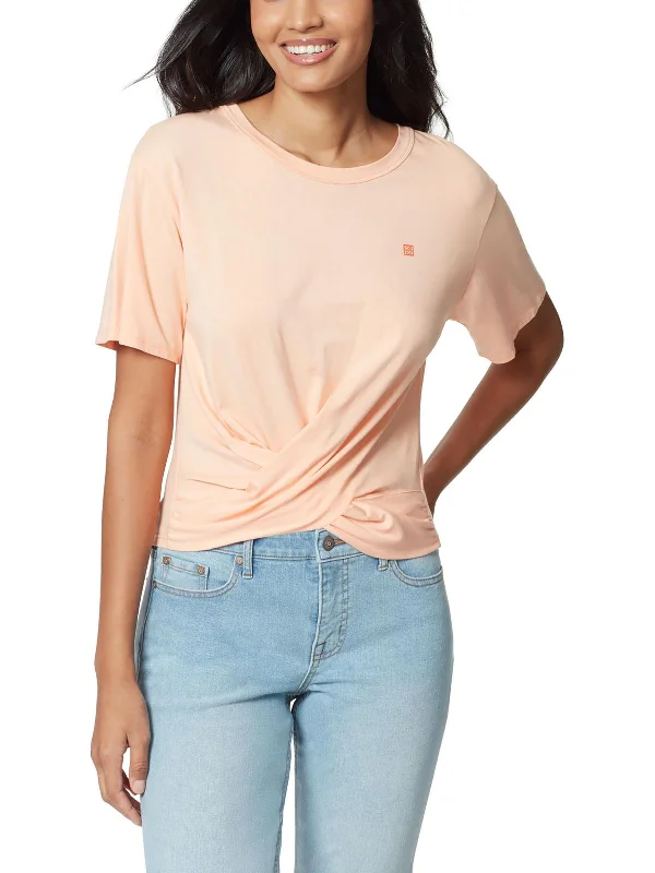 Lauryn Womens Twist Front Crewneck T-Shirt-- Terry Blend Velvet Blend Canvas Blend