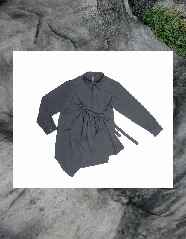 Transformable Drawstring Long Shirt-- V-Neck T-Shirt Long Sleeve Cotton