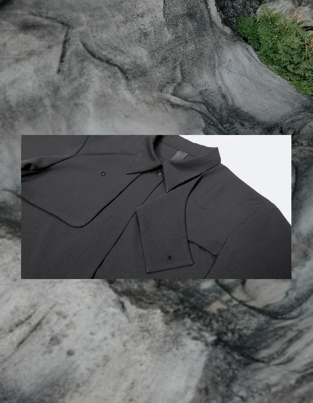 Layered Flaps Short Sleeve Shirt-- Welt Pockets Slit Pockets