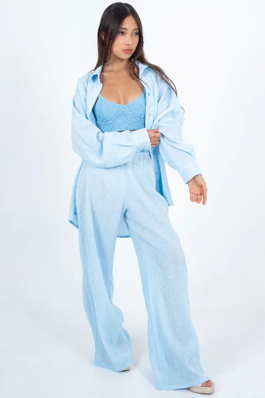 Luna Shirt Baby Blue-- Houndstooth Herringbone Solid