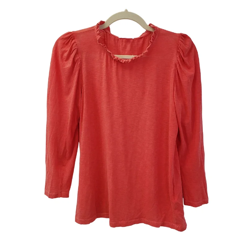 Sundry Ruffle Neck Puff Sleeve Slub T-shirt Size 0-- Oversized T-Shirt Spandex breathable