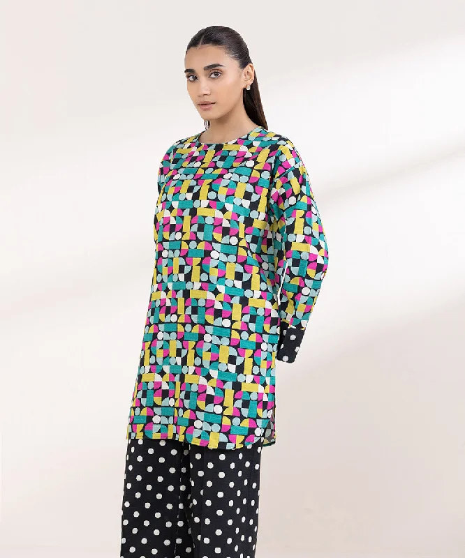 Printed Light Khaddar Shirt-- Notch Collar Peter Pan Collar Cowl Neck