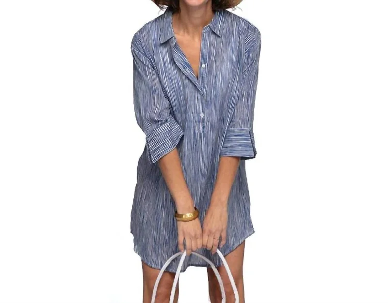 Suri Blu Cotton Beach Shirt In Navy-- Cotton Fabric Linen Fabric Terry Fabric