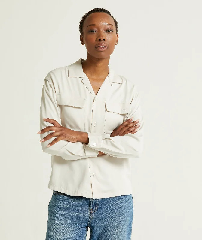 Ladies Long Sleeve Slim Fit Shirt - Light Grey-- Ribbed T-Shirt High Neck Heavyweight