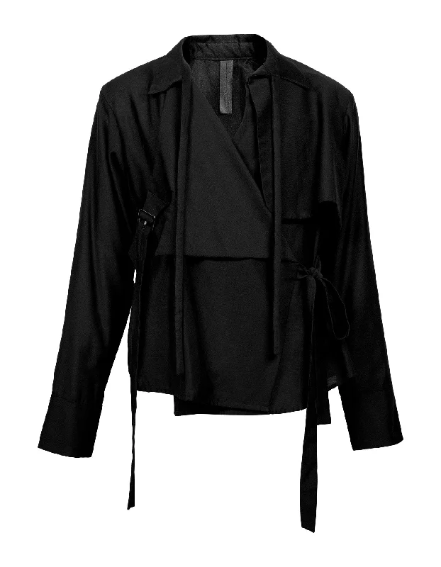 Deconstructing the Knightly Overcoat with Tie-front Shirt-- Solid Color Striped Floral