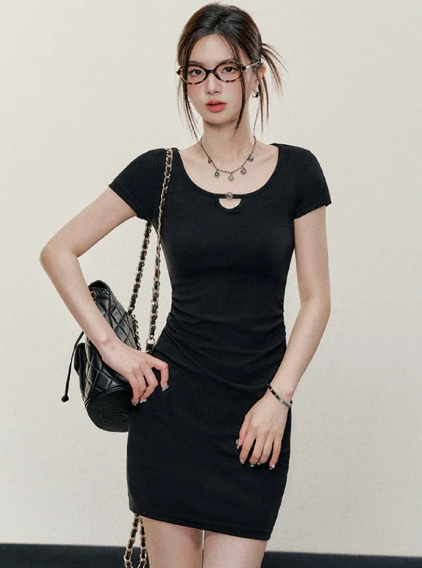 Sleek Simplicity T-Shirt Dress-- Front Pockets Side Pockets Patch Pockets