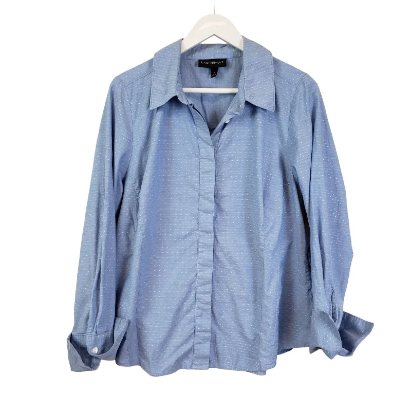 Lane Bryant Polka Dot Button Down Fitted Shirt Size 16 *Missing Belt*-- Zippered Front Buttoned Front Snap Front