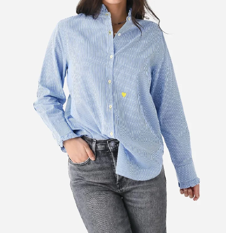 Mia Ruffle Shirt In Lunar Blue-- Nylon Fabric Polyester Fabric Spandex Fabric