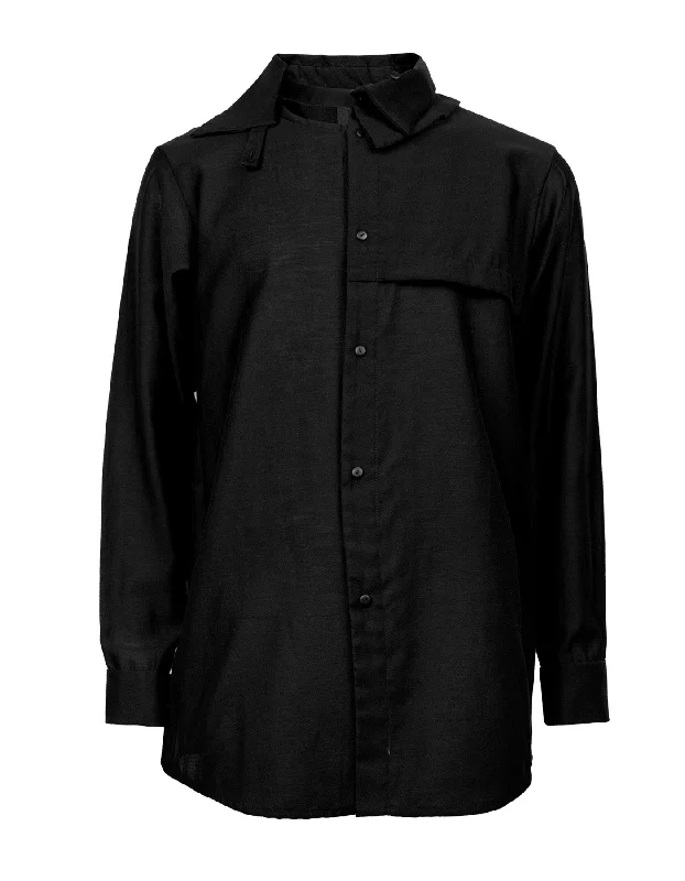 Collar Deconstructed Transformative Shirt-- Asymmetrical Pockets Print