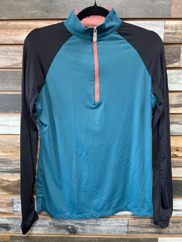 USED Kastel Denmark Ladies 1/4 Zip Sun Shirt Large Dark Teal, Black, Dusty Rose-- Zippered Buttoned Snapped
