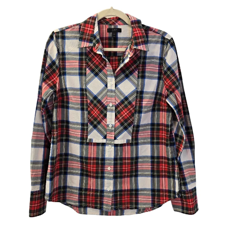 J. Crew Plaid Bib Detail Button Down Shirt Size 8-- Sequined Glittery Shiny