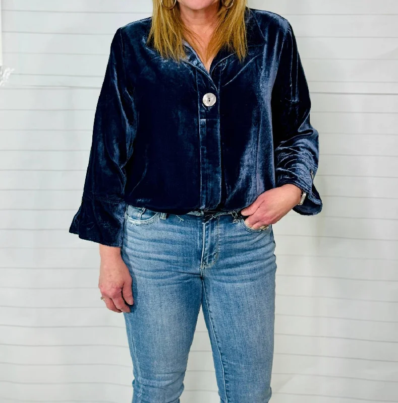 Clothes Celebration Shirt In Midnight-- Hooded Caped Shawl Collar