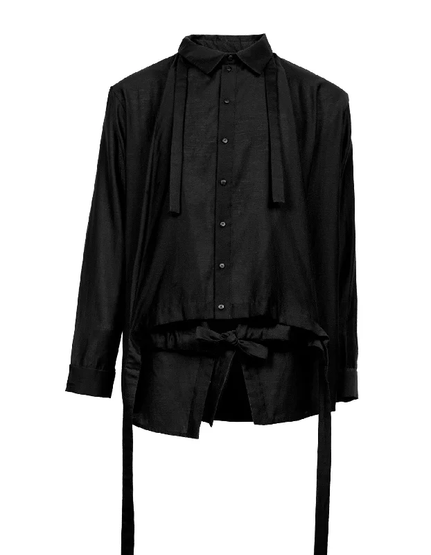 Deconstructed Hem Tie Shirt-- Thin T-Shirt Open Front Quick Dry