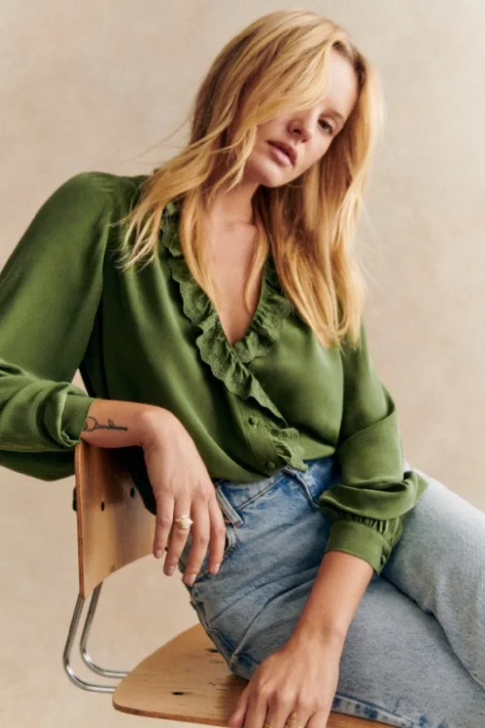 Rosine Shirt - Olive Green-- Chenille Fabric Brocade Fabric Lace Fabric