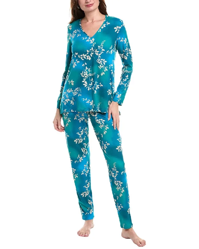 N Natori 2pc Shirt & Pant Set-- Collared T-Shirt Boat Neck A-Line