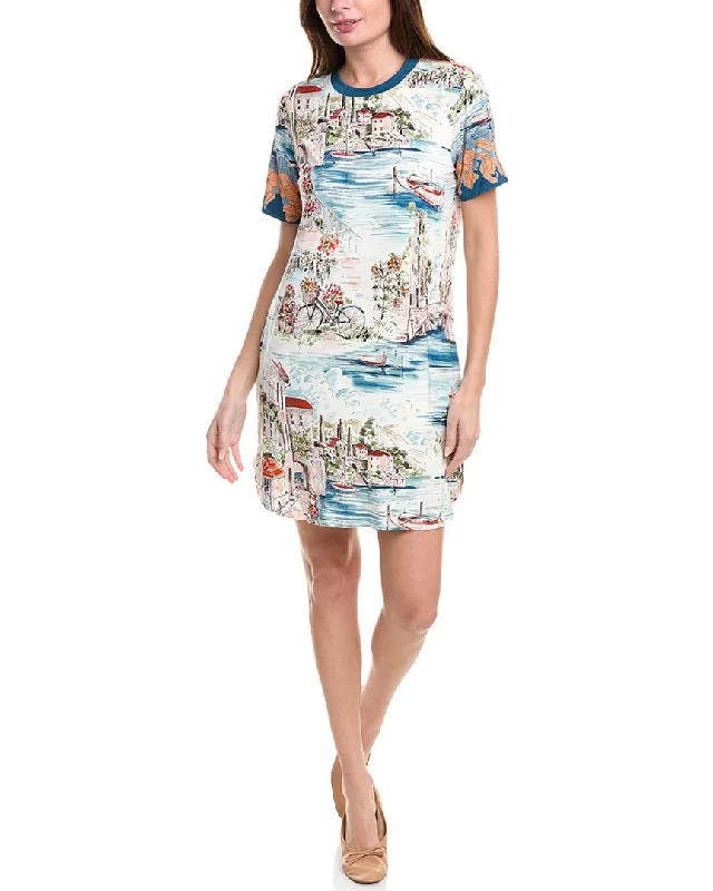 Johnny Was Vakash Oversized T-Shirt Dress-- Collared Crew Neck Turtle Neck