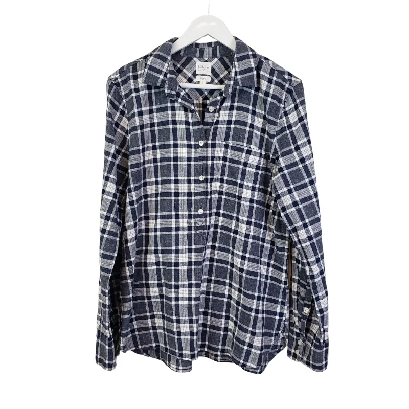J. Crew Factory Boy Fit Half Button Down Plaid Shirt Size Medium-- Houndstooth Herringbone Solid