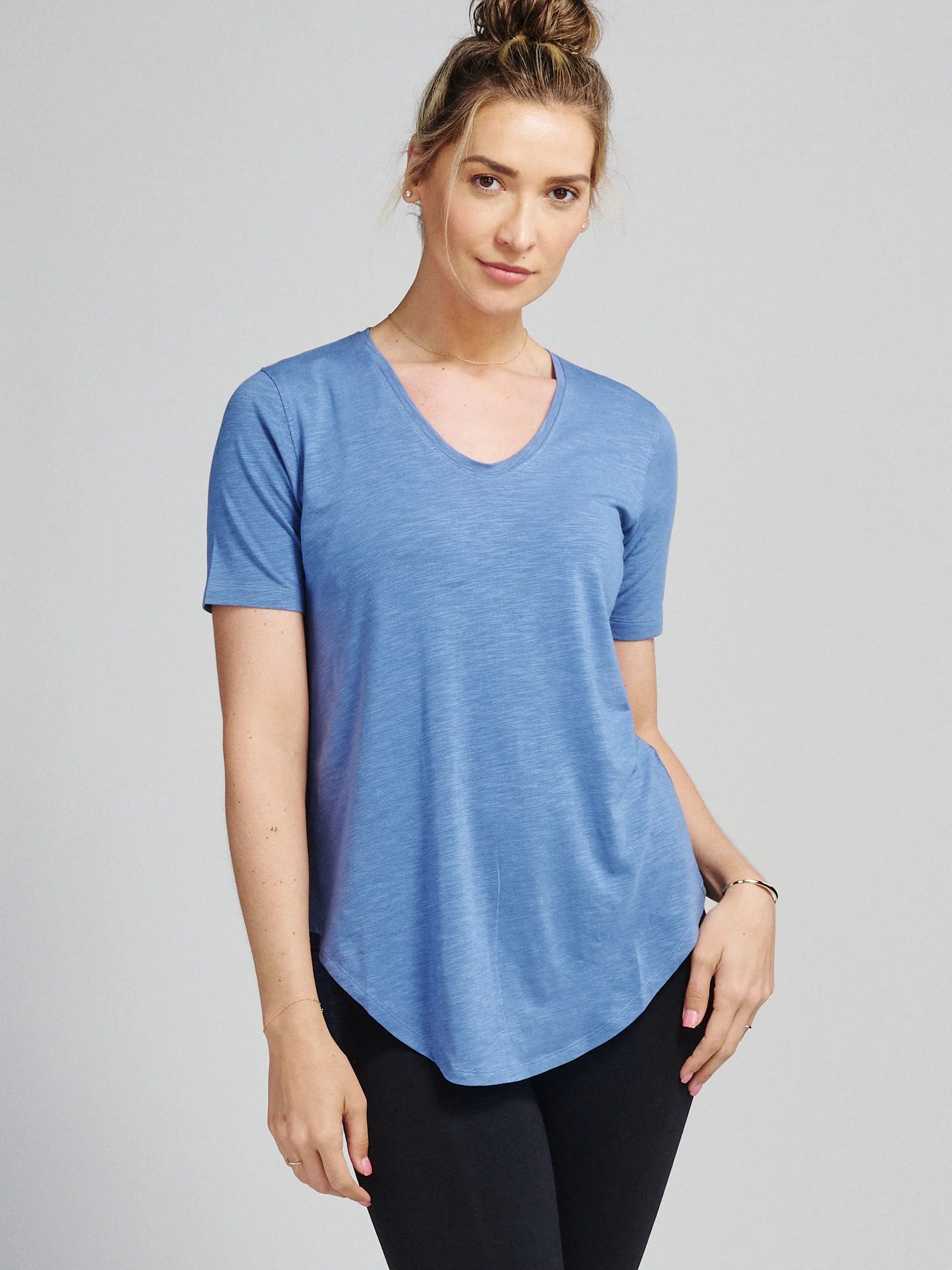 tasc Performance Women's Longline T-Shirt in Dusk-- Solid Print Embellished