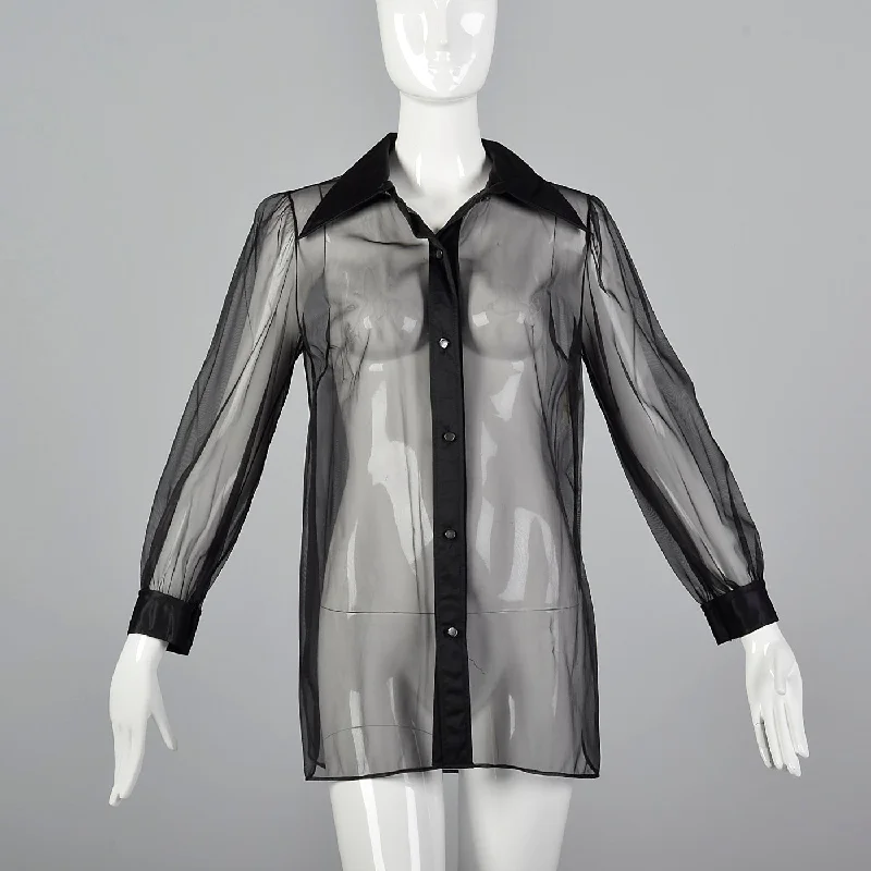 1970s Mary Quant Sheer Black Shirt-- Nylon Fabric Polyester Fabric Spandex Fabric