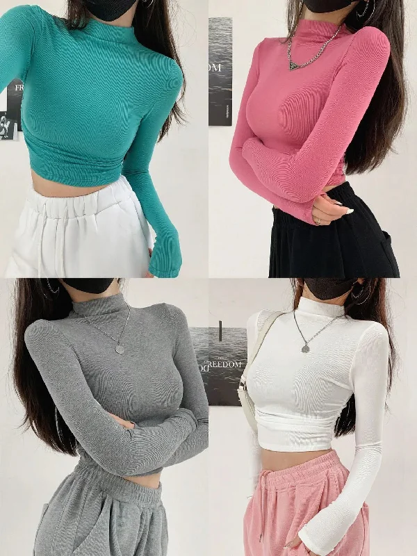 Autumn Winter New Crop Top Tee Shirt Femme Fashion Korean -- Basic T-Shirt Crew Neck Short Sleeve
