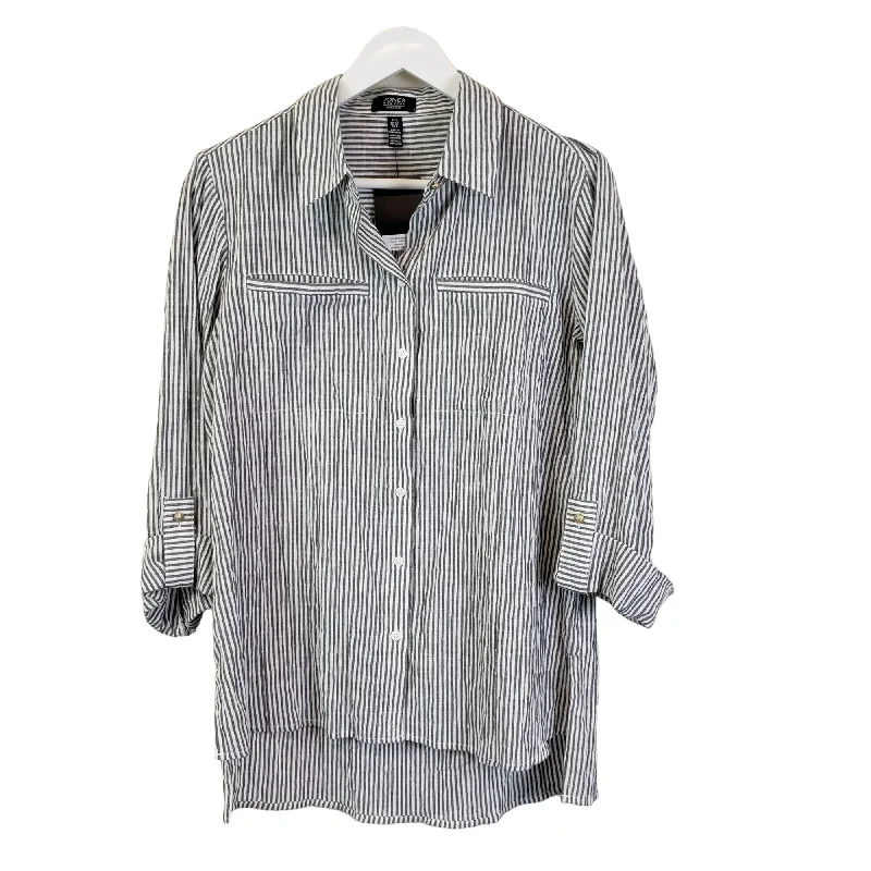 NWT Jones New York Striped Puff Texture Button Down Shirt Size Small-- Rayon Velvet Corduroy