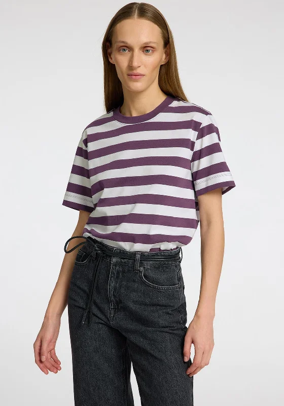 Selected Femme Essential Striped Boxy T Shirt, Purple and White-- Knit Fabric Woven Fabric Fleece Fabric