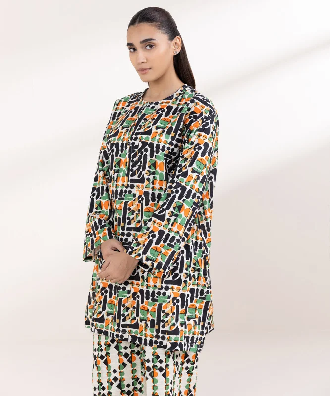 Printed Light Khaddar Shirt-- Oversized T-Shirt Spandex breathable