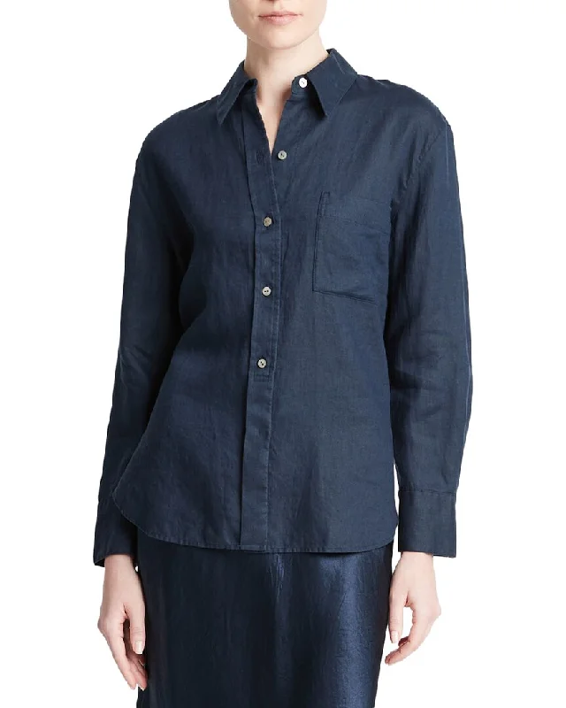 Vince Easy Button Down Shirt-- Notch Collar Peter Pan Collar Cowl Neck