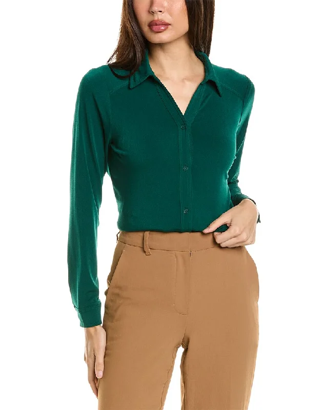 Adrianna Papell V-Neck Button Front Shirt-- Faux Fur Fabric Real Fur Fabric Shearling Fabric