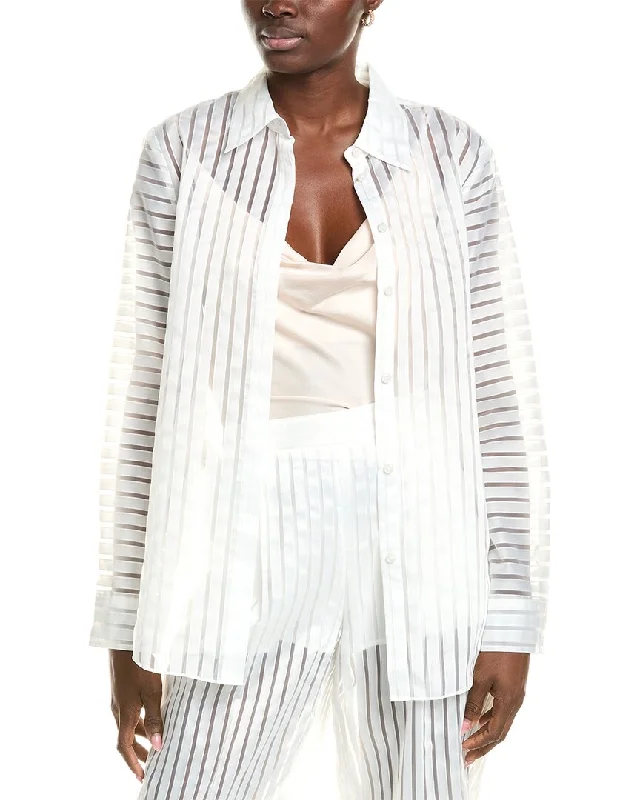 BCBGMAXAZRIA Sheer Stripe Shirt-- Fleece Nylon Spandex