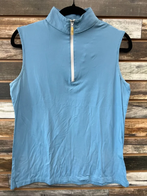 USED Tailored Sportsman Ladies 1/4 Zip Sun Shirt Large Sky Blue-- Elasticated Padded Insulated