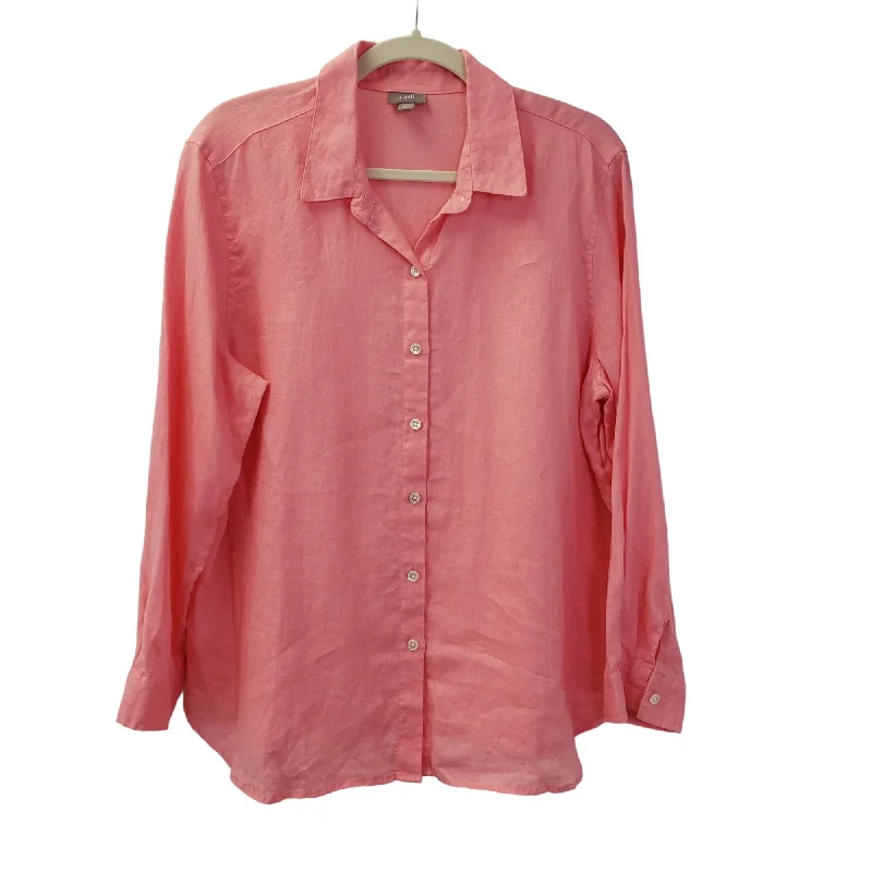 J. Jill 100% Linen Button Down Shirt Size Medium Petite-- V-Neck T-Shirt Long Sleeve Cotton