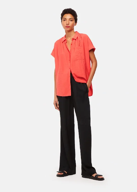 Nicola Button Through Shirt Coral-- Hooded Caped Shawl Collar